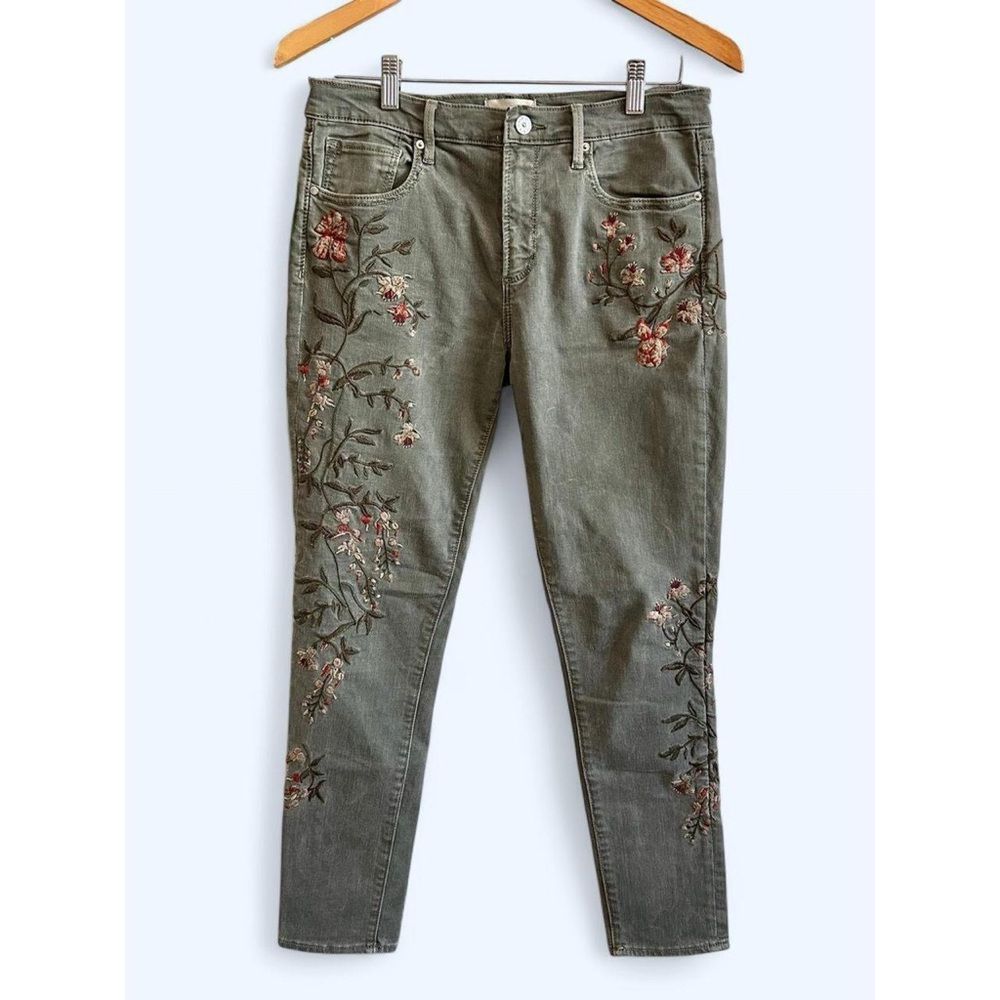 Driftwood Floral Embroidered Sage Green Jeans